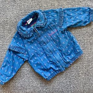 Vintage OshKosh Denim Jacket with Florals & Ruffle Collar